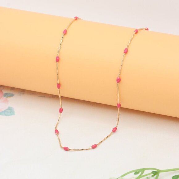 Elegant Rose Gold Beaded Necklace with Adjustable Chain, XPNL0336 - Picture 1 of 12